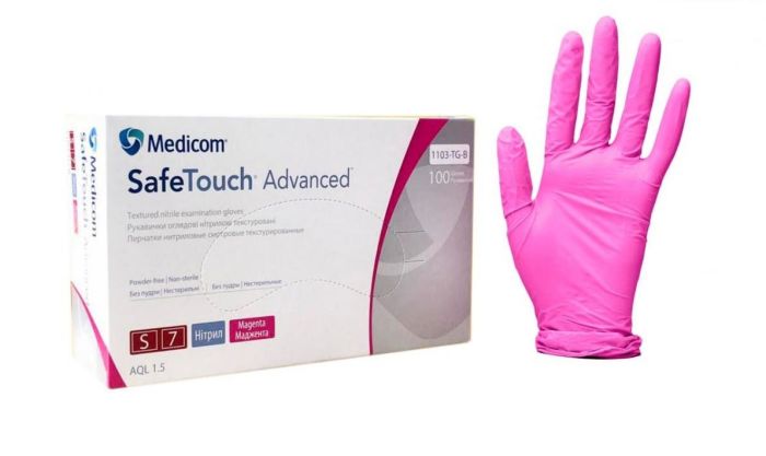Рукавички Нітрилові Medicom SafeTouch Advanced Magenta Без Пудри Манжента 3.5 г